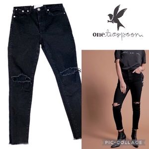 ONE TEASPOON High Waist Freebird II Stretch Fitted Leg R 26 Black 2 distressed